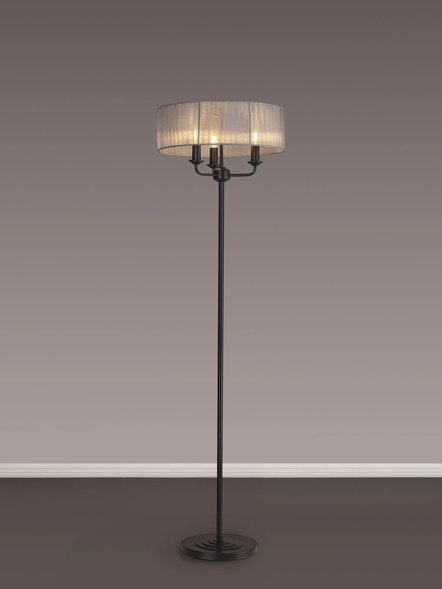 Banyan 45cm 3 Light Floor Lamp Matt Black, Grey DK1062  Deco Banyan MB GR